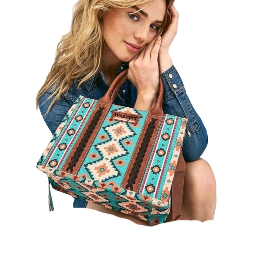 Wrangler Turquoise and Brown Tote Bag​ - Picture 8 of 8